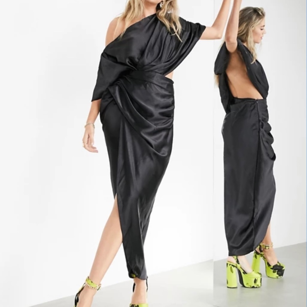 Asymmetric Maxi Dress in Satin!